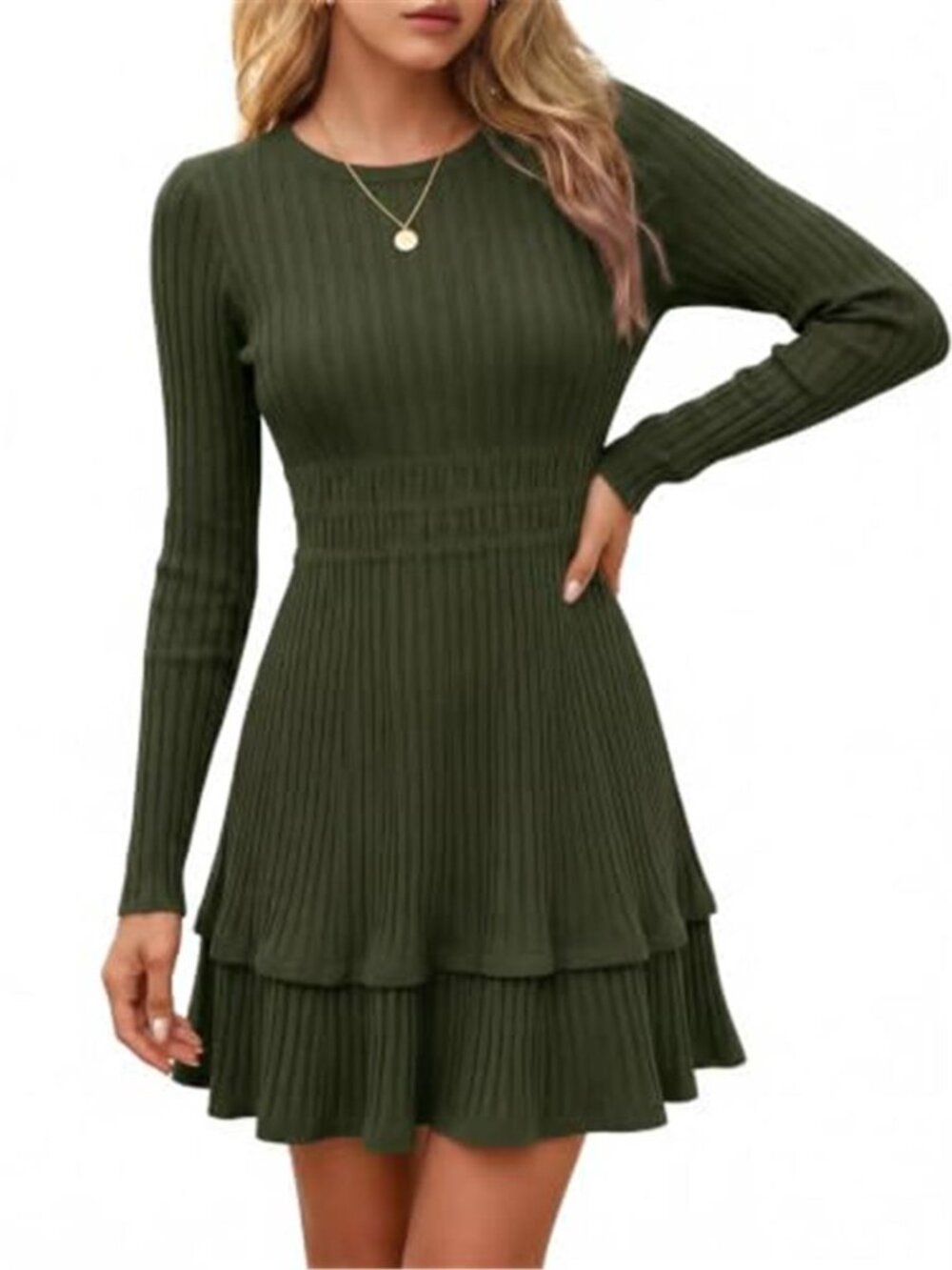 Women's Fall Sweater Mini Dress Long Sleeve Casual Knit Dress